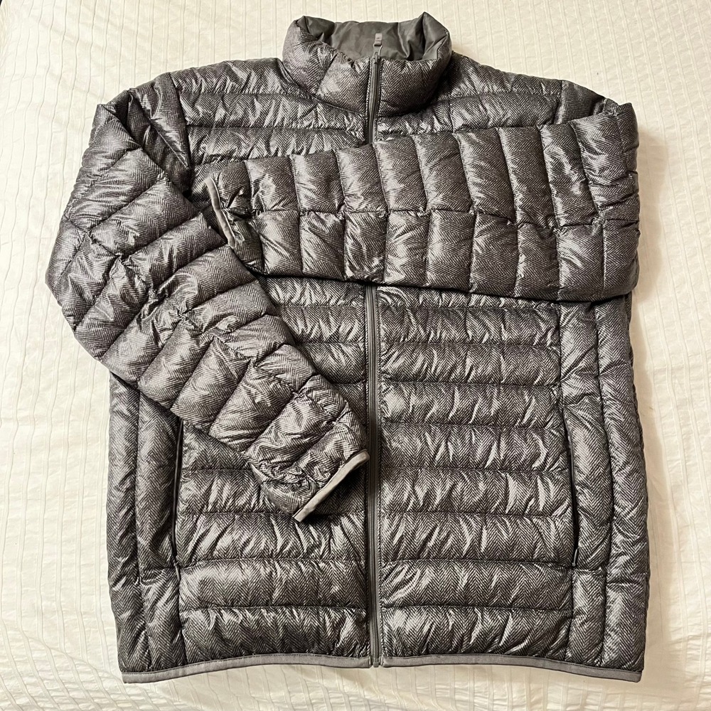 UNIQLO‎ Jacket Men XL Gray Ultra Light Down Full Zip Pocket Performance Packable